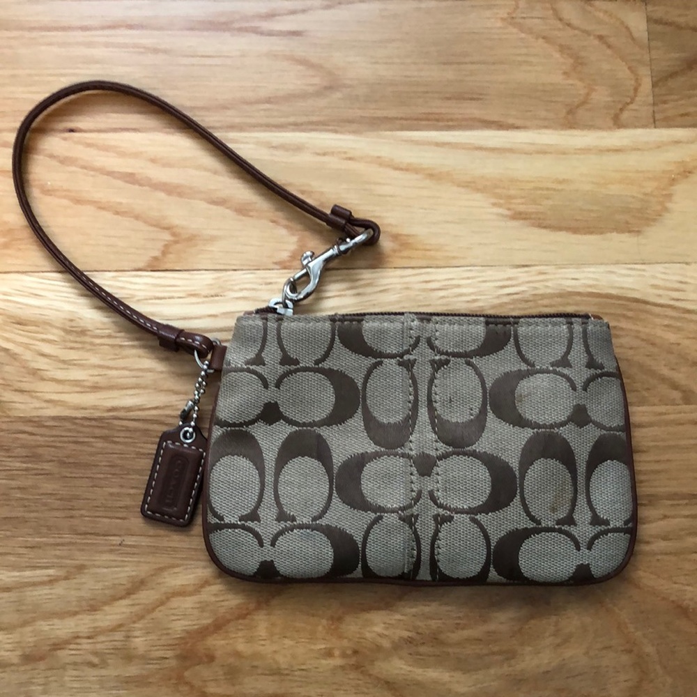 Coach brown wristlet/wallet with dust cover